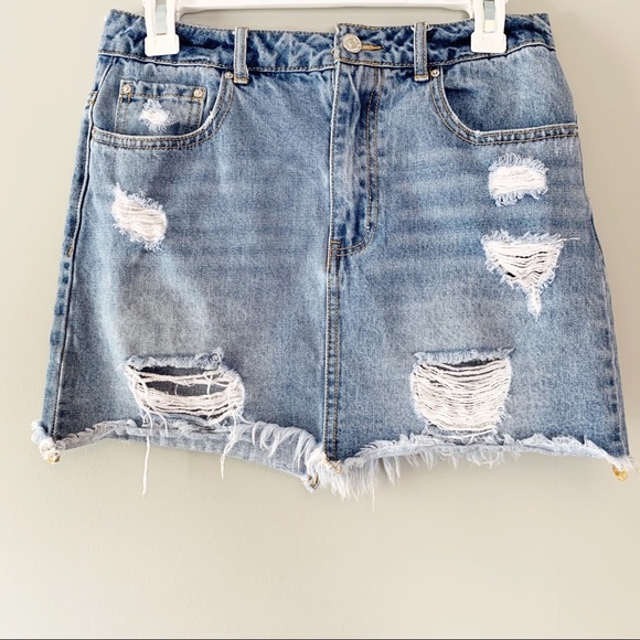 Forever 21 Dresses & Skirts - Distressed Light Wash Denim Skirt